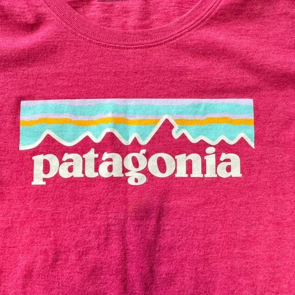 PATAGONIA Pink Logo T-Shirt Girls M 10 Medium Organic Cotton Long Sleeve Tee Top - Picture 3 of 6
